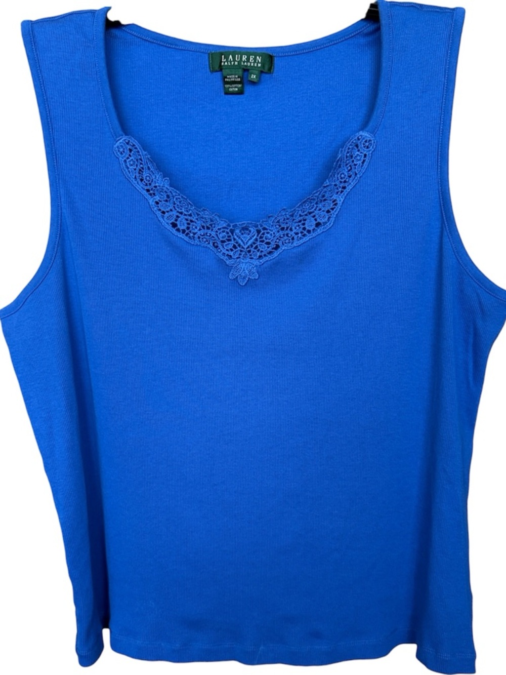 Lauren Ralph Lauren Royal Blue Lace-Trim Sleeveless Tank Preppy Classic